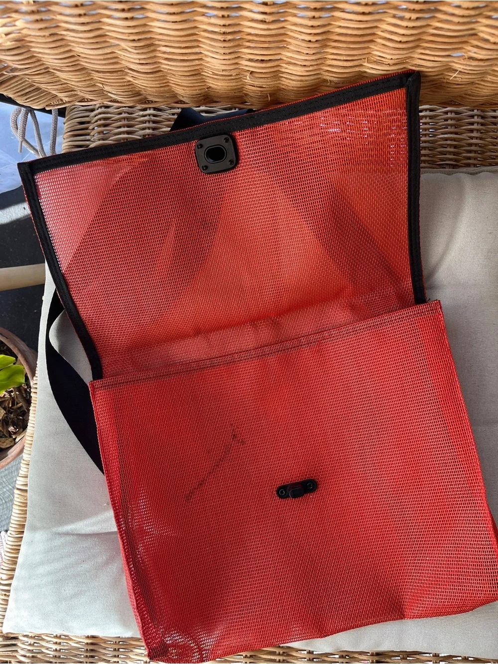 Orange Mesh Crossbody Bag with Black Strap by Walker